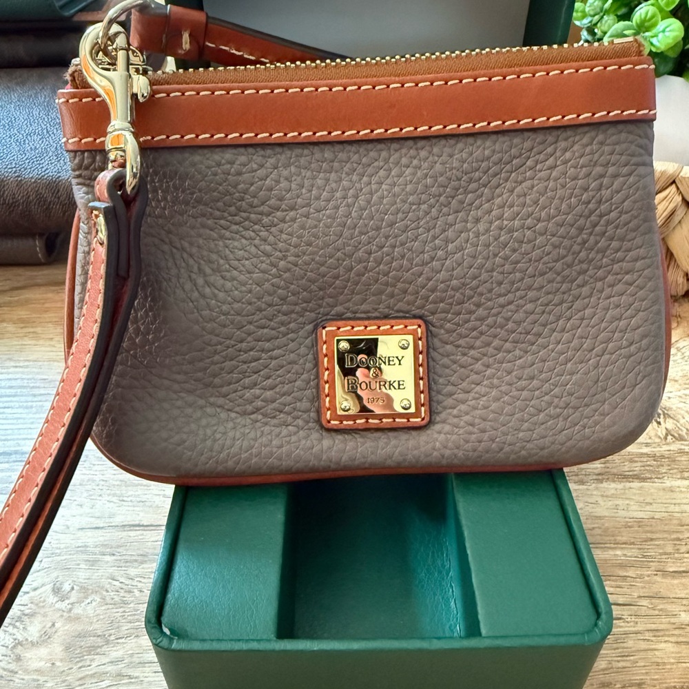 Dooney & Bourke Brown and Tan Leather Wristlet